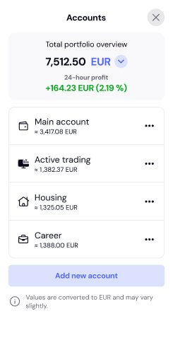 App screen with account list